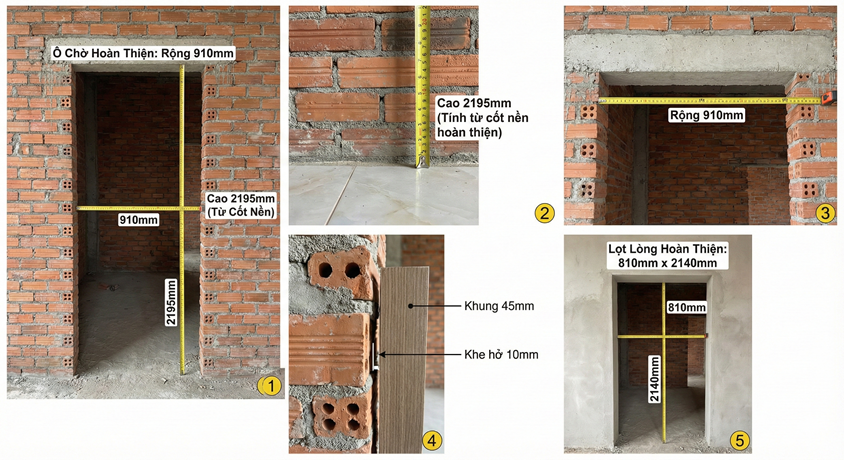 cách chừa ô tường hoàn thiện với hệ khung 45mm nhựa composite