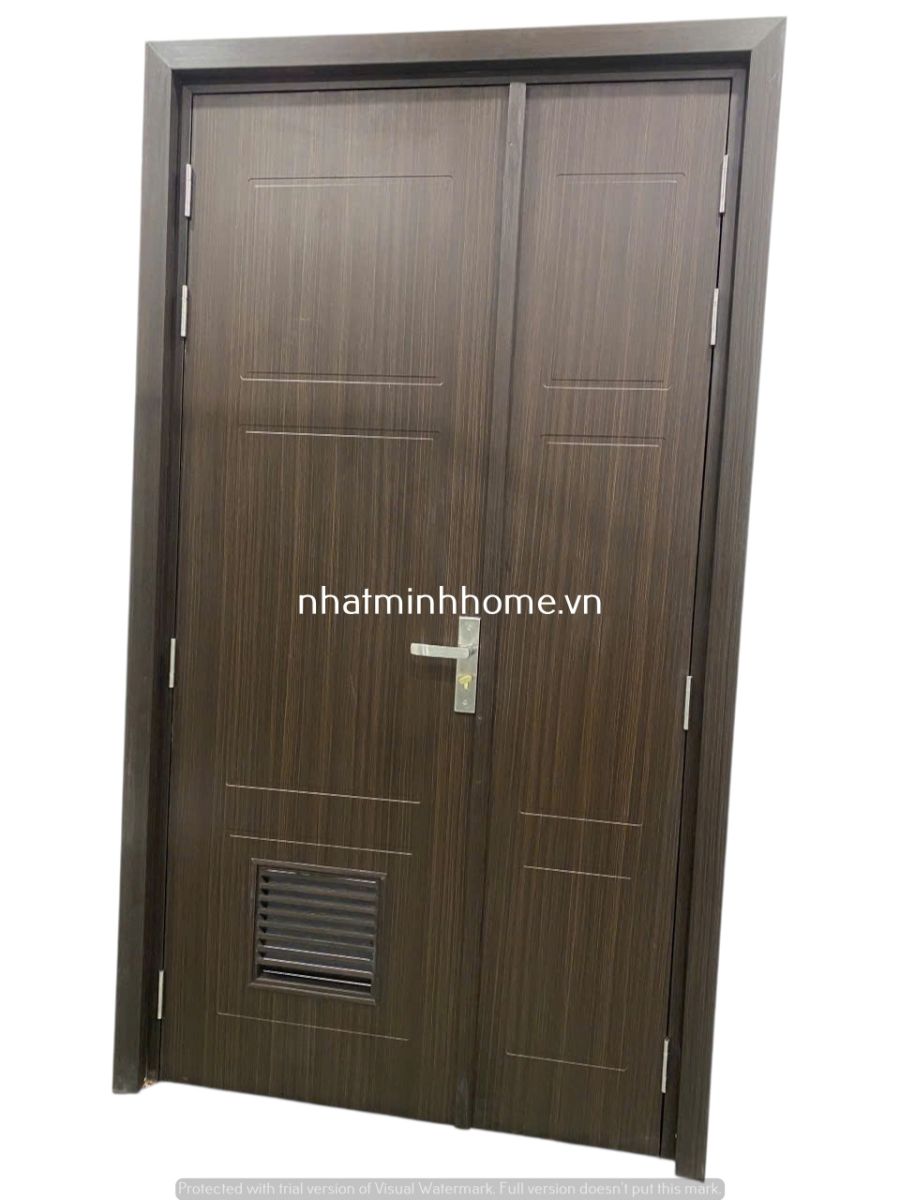 Cửa nhựa composite 2 cánh lệch mẹ bồng con màu B10 có ô lá sách thoáng khí