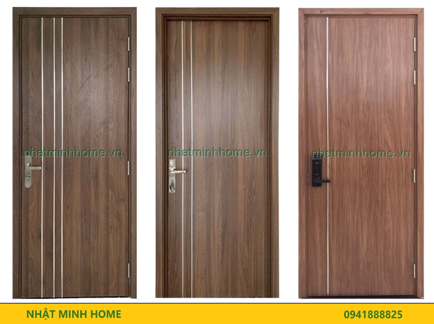 cửa phòng ngủ gỗ mdf an cường chạy sọc chỉ nhôm