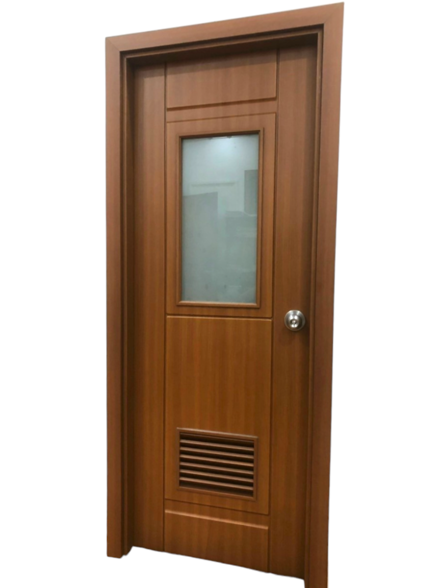 cửa nhà vệ sinh nhựa abs hàn quốc có ô kính và ô lá sách thông gió