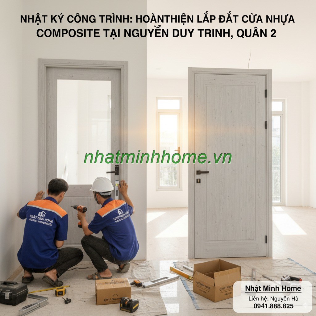 Thợ thi công lắp đặt cửa phòng ngủ nhựa composite