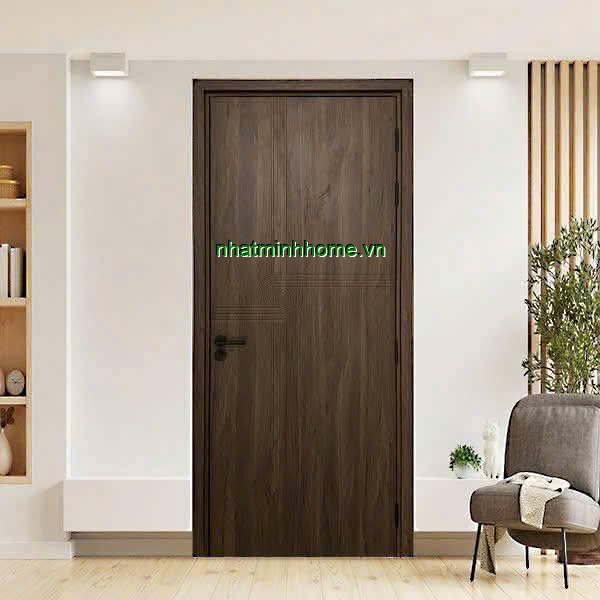 cửa nhựa gỗ composite màu óc chó lắp cho không gian nội thất hiện đại