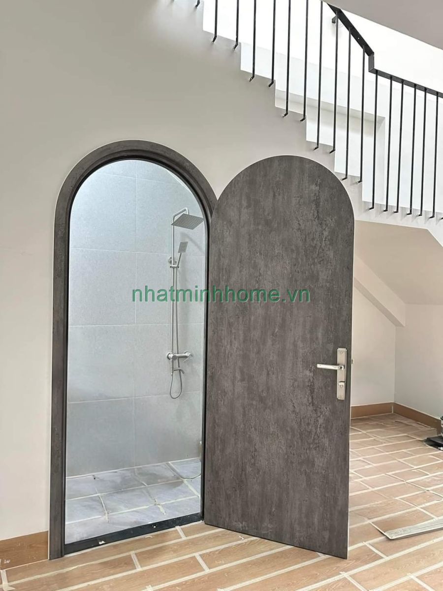 cửa vòm nhựa gỗ composite phủ fim pvc vân đá