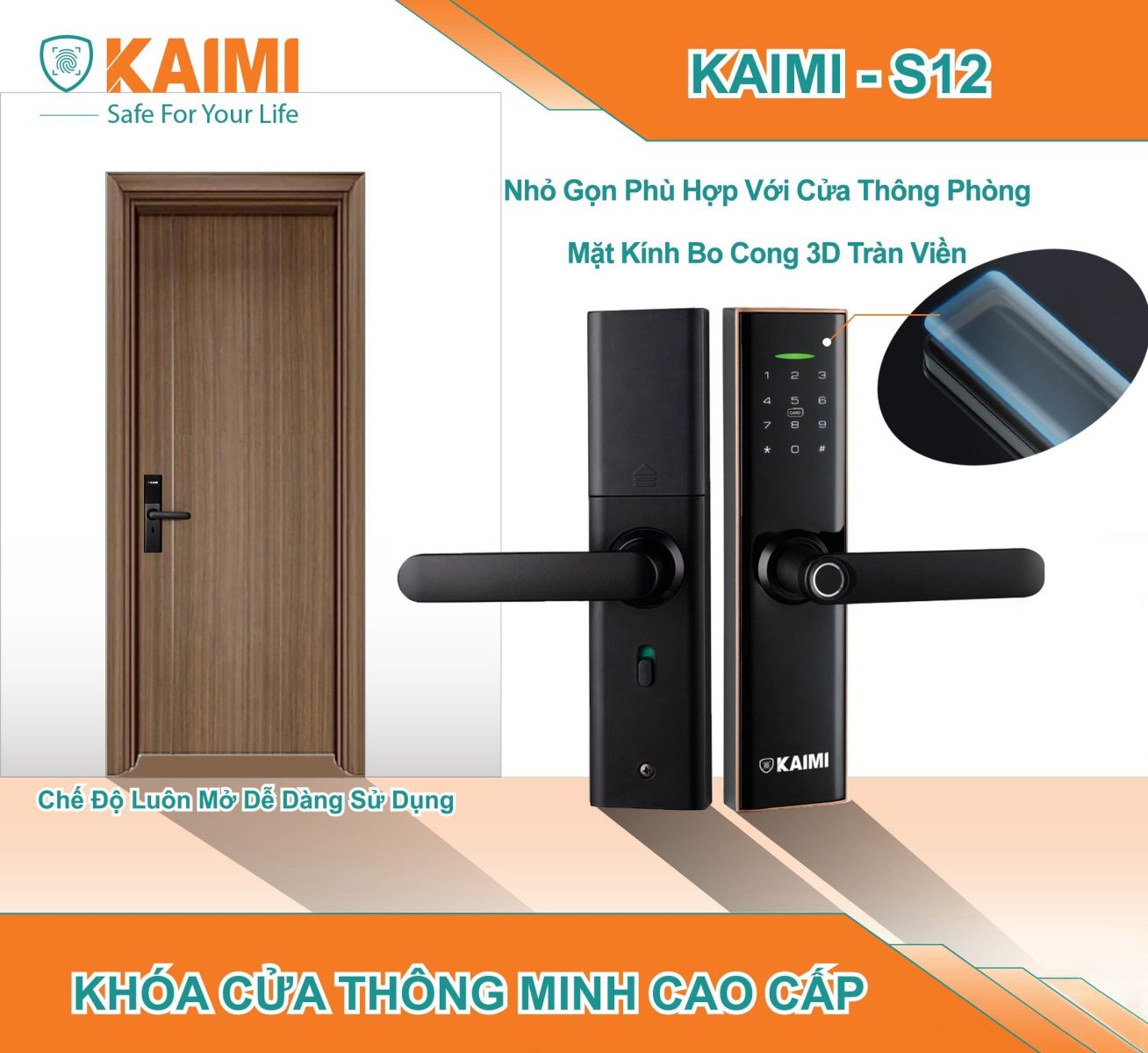 khóa điện tử kaimi s12 đa chức năng sử dụng cho cửa nhựa cửa gỗ