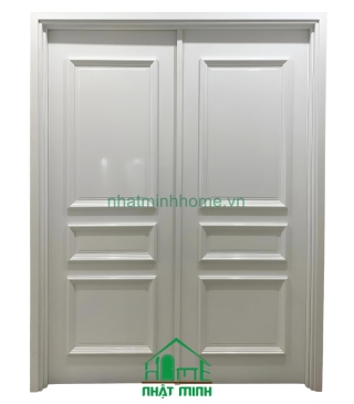 Cửa Nhựa Gỗ Composite 2 Cánh Đôi Phào Chỉ NM75