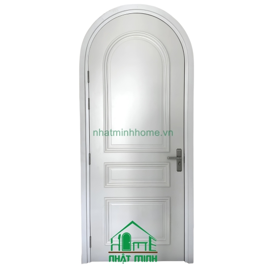 Cửa Vòm Nhựa Gỗ Composite Gắn Phào Chỉ Sơn PU Trắng NM40